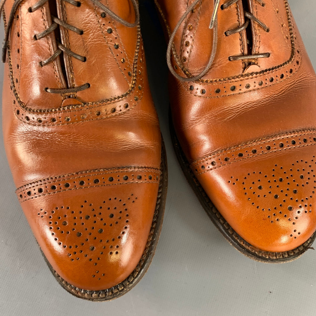 ALDEN Size 10 Tan Perforated Leather Cap Toe Lace-Up Shoes