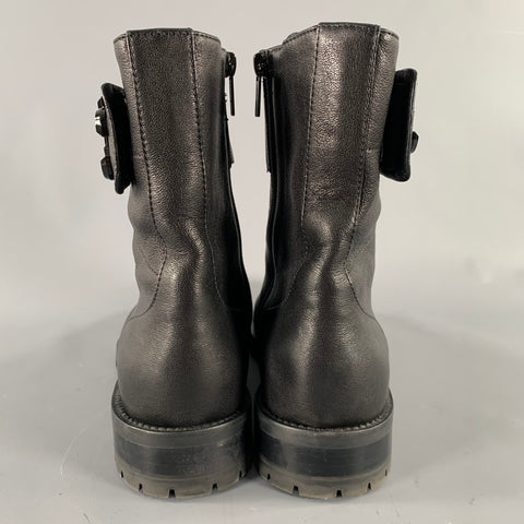 JIMMY CHOO Size 10 Black Leather Zip Lace-Up Boots