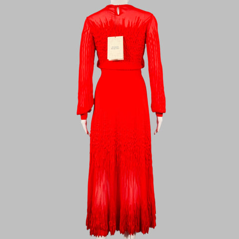 ALEXANDER MCQUEEN Size S Red Viscose Textured Long Sleeve Dress