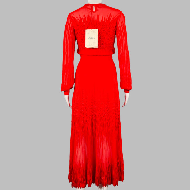 ALEXANDER MCQUEEN Size S Red Viscose Textured Long Sleeve Dress