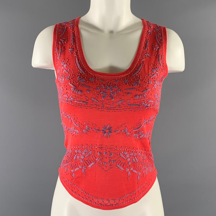 ETRO Size 4 Lavender Coral Silk Embroidered Tank Casual Top