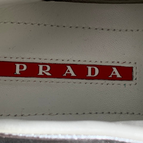 PRADA Size 7.5 Metallic Silver Leather Platform Sneakers