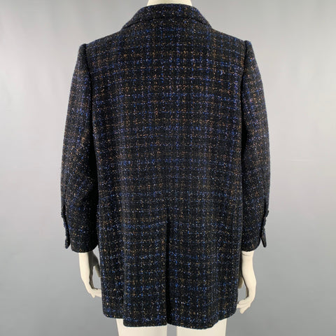 CHANEL Size 18 Black Navy Cotton Blend Shiny 3/4 Sleeves Coat