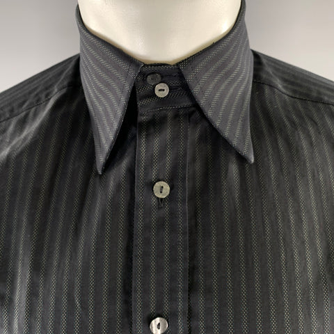 DOLCE & GABBANA Size S Black Green Stripe Cotton Long Sleeve Shirt