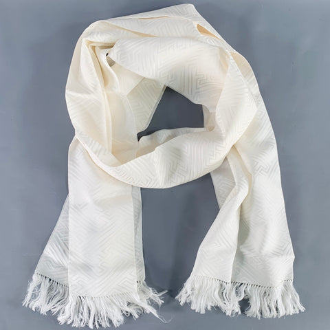 Écharpe Vintage en Soie Jacquard Crème à Franges