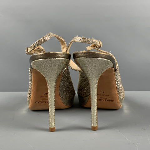 JIMMY CHOO Zapatos de tacón con tira trasera de cuero plateado talla 10