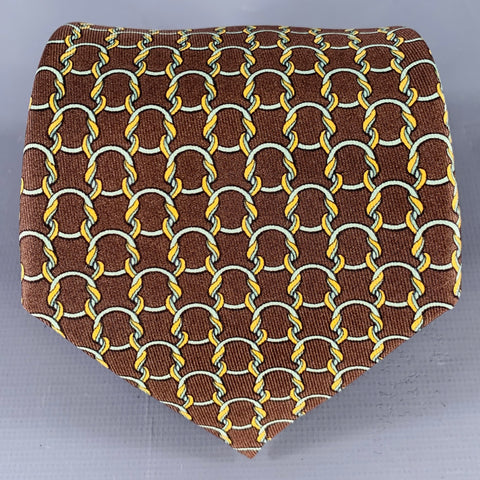 HERMES Brown Green Woven Silk 7788FA Tie