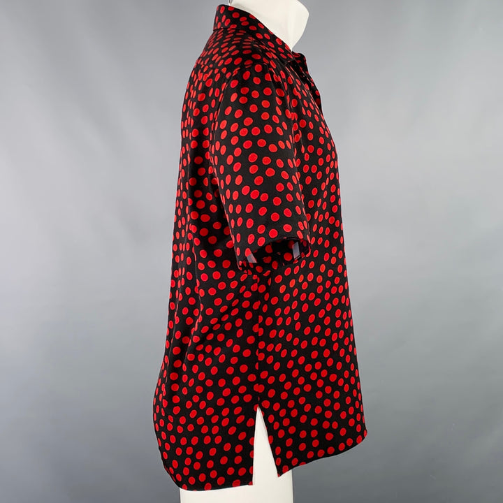 SAINT LAURENT Size M Black Red Dots One Pocket Short Sleeve Shirt