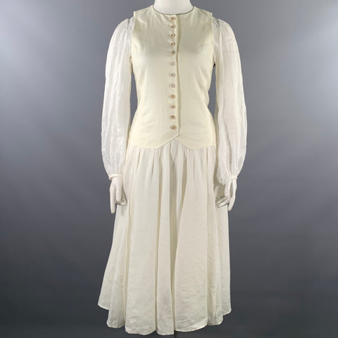 CHLOE Size L Cream Linen  Ramie Twill Vest Midi Dress