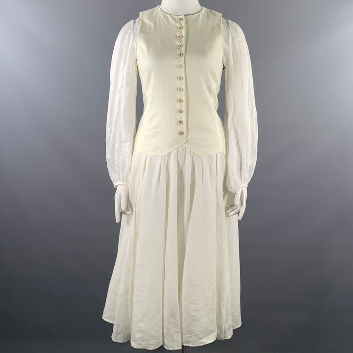 CHLOE Size L Cream Linen  Ramie Twill Vest Midi Dress