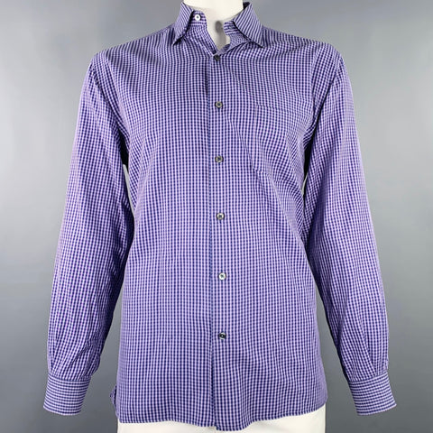 ERMENEGILDO ZEGNA Size XL Purple Lavender Checkered Cotton Long Sleeve Shirt