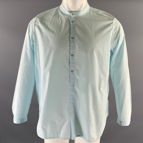 TOOGOOD Size M Light Blue Cotton Banded Collar Long Sleeve Popover Shirt