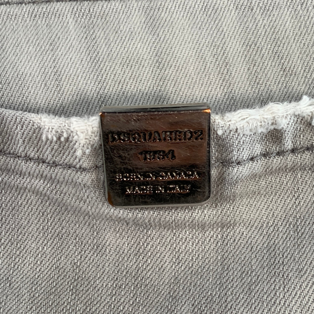 DSQUARED2 Size 36 Grey Distressed Cotton Blend Slim Cut Jeans