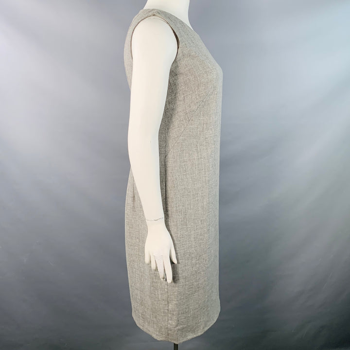 AKRIS Size 12 Grey Linen Wool Melange Sleeveless Knee Length Sheath Dress