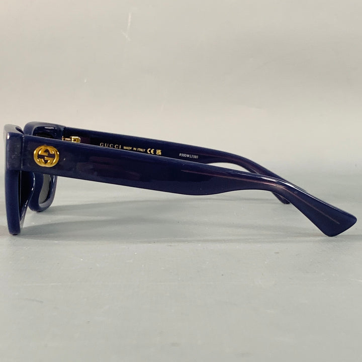 GUCCI Blue Gold Monogram Acetate Square Sunglasses
