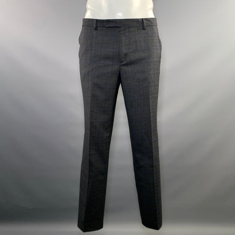 PAUL SMITH Chest Size 44 Grey Navy Plaid Wool Notch Lapel 36 31 Suit