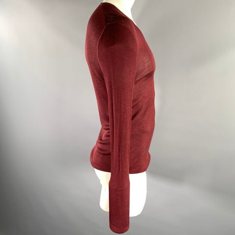 GUCCI Size XL Burgundy Ribbed Knit Silk V-Neck Pullover