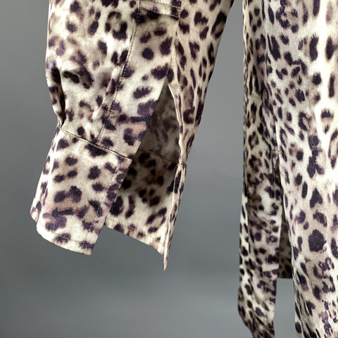 HAIDER ACKERMANN Size S Grey Tan Leopard  Print Silk Robe Cardigan
