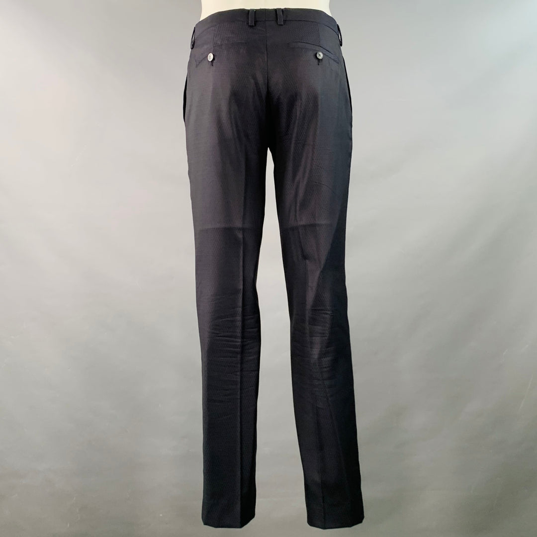 EMPORIO ARMANI Size 40 Navy Textured Wool Silk Single Breasted Notch Lapel Suit