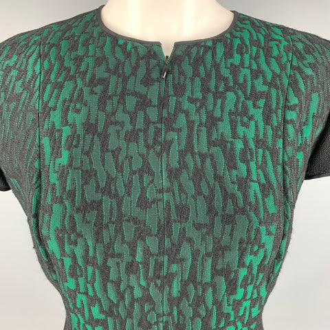 JOANNA MASTROIANNI Talla 8 Vestido jacquard verde negro de manga corta por debajo de la rodilla