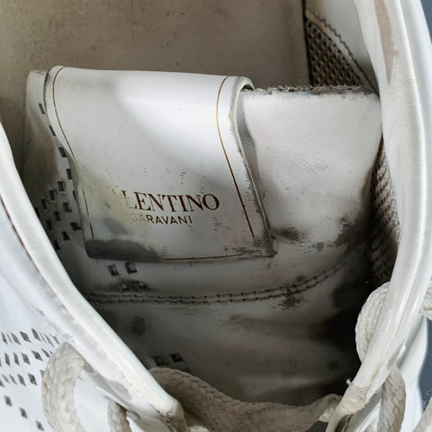 VALENTINO Size 10 White Perforated Leather Lace-Up Sneakers