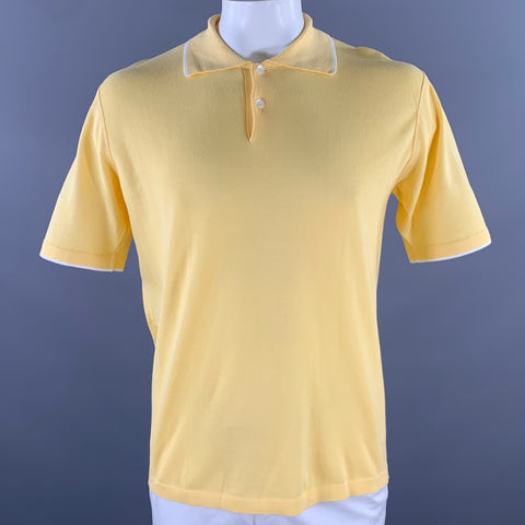 BRIONI Size L Yellow White Tipped Knit Cotton Polo
