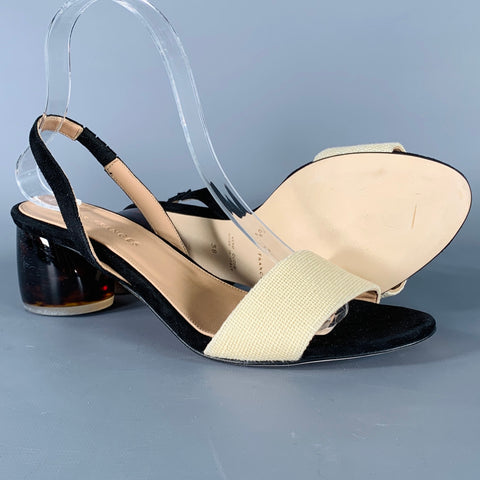 DEAR FRANCES Size 8 Cream Black Acrylic Suede Slingback Sandals