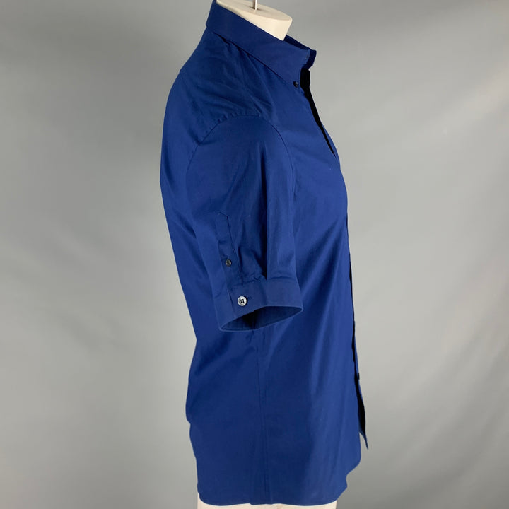 ALEXANDER MCQUEEN Size L Blue Cotton Blend Short Sleeve Shirt