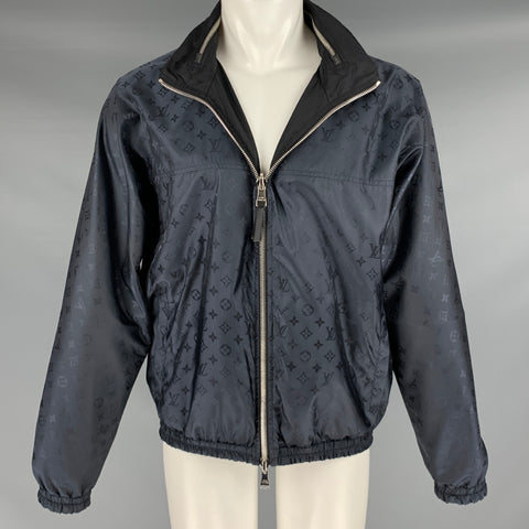 LOUIS VUITTON Size 40 Black Monogram Polyamide Hidden Hood Reversible Jacket