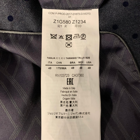 EMPORIO ARMANI Size 40 Navy Polka Dot Wool Blend Peak Lapel Sport Coat