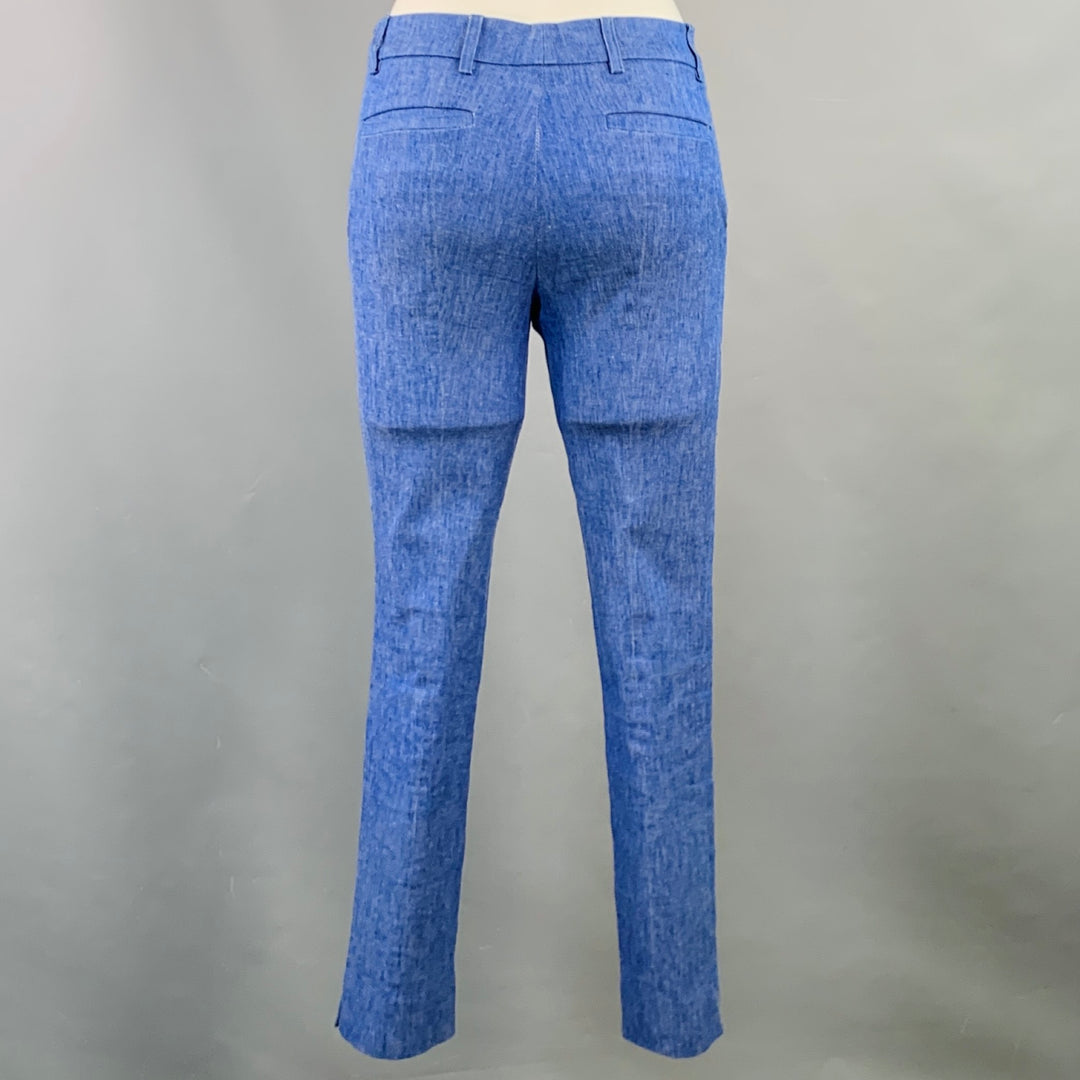 DEREK LAM Size 2 Blue Linen Cotton Blend Skinny Casual Pants