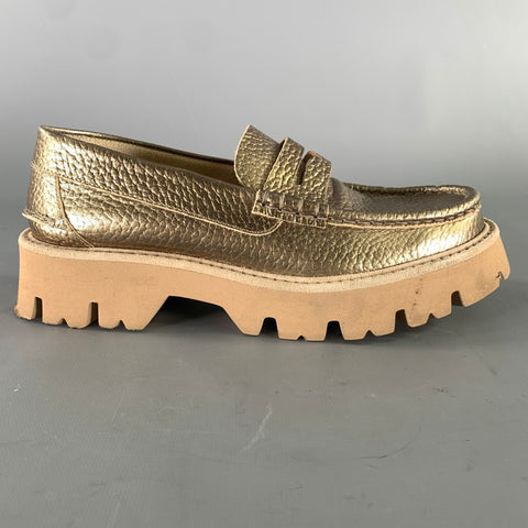 PEDRO GARCIA Size 8 Gold Tan Metallic Pebble Grain Loafer Flats
