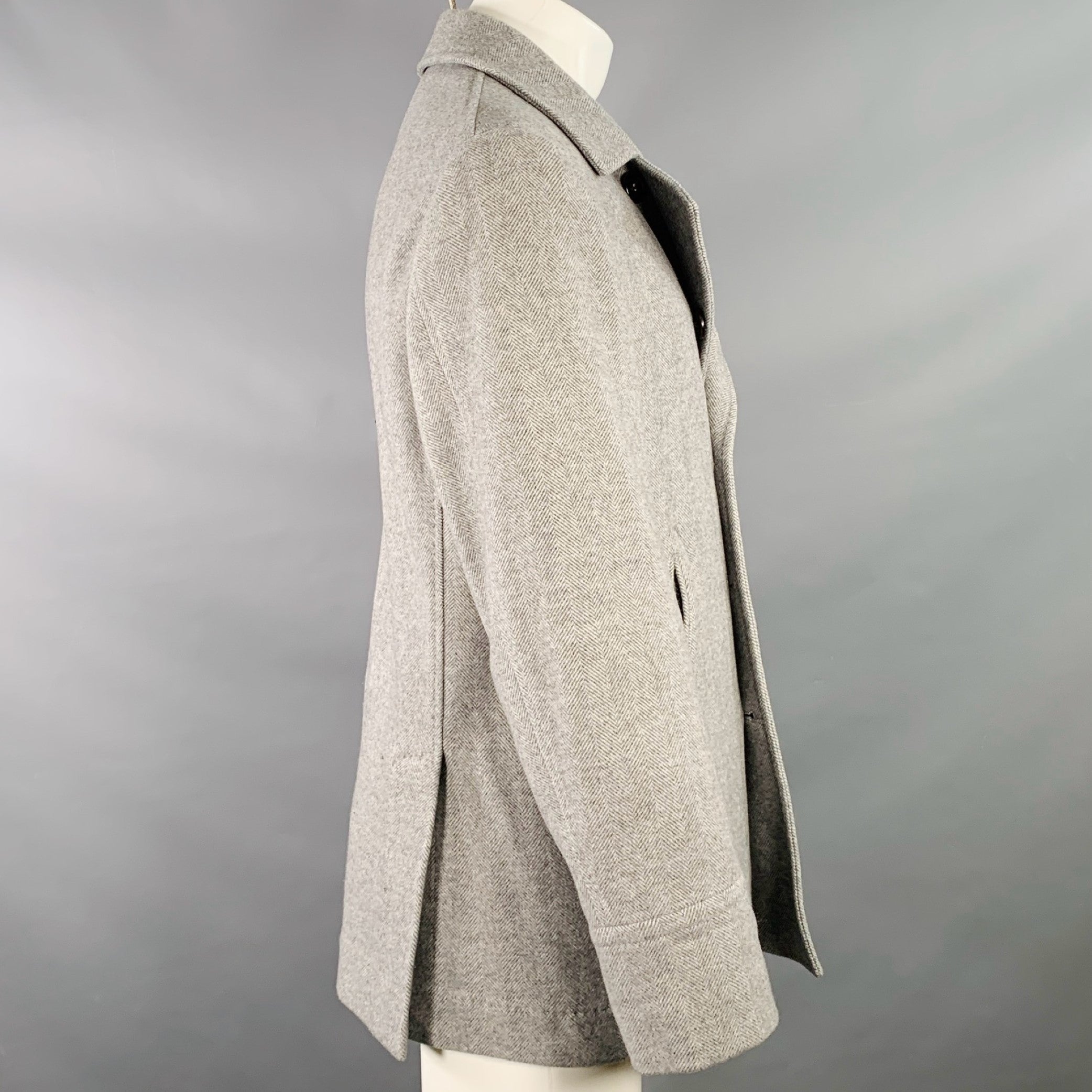 BRUNELLO CUCINELLI Size 38 Grey Herringbone Wool Cashmere Coat
