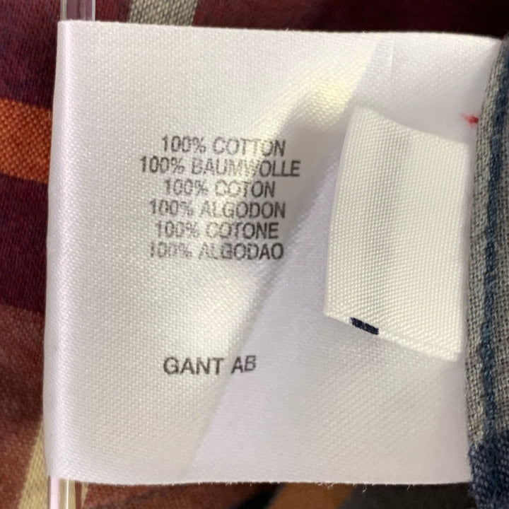 GANT Size L Red Green Madras Plaid Cotton Button Down Collar Long Sleeve Shirt