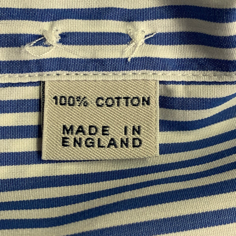 DRAKES LONDON Size M Blue White Stripe Cotton One pocket Long Sleeve Shirt