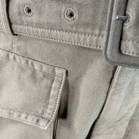 DRIES VAN NOTEN Size 34 Green Distressed Cotton Large Pockets Belted Shorts