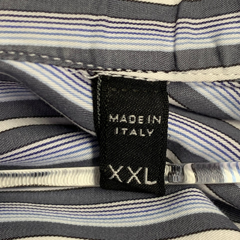 ERMENEGILDO ZEGNA Size XXL Blue Grey Stripe Cotton Long Sleeve Shirt