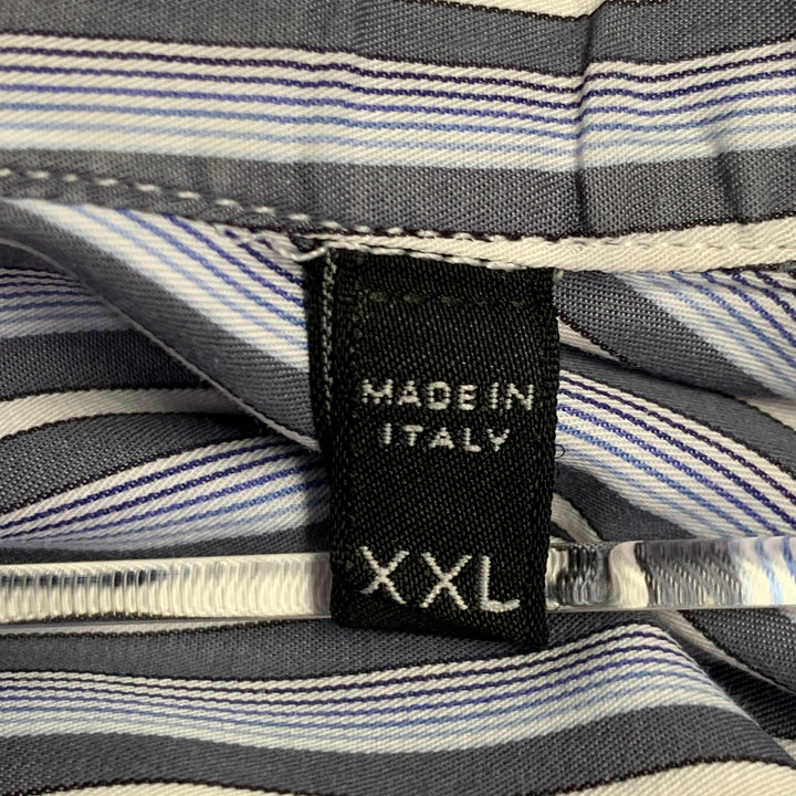 ERMENEGILDO ZEGNA Size XXL Blue Grey Stripe Cotton Long Sleeve Shirt