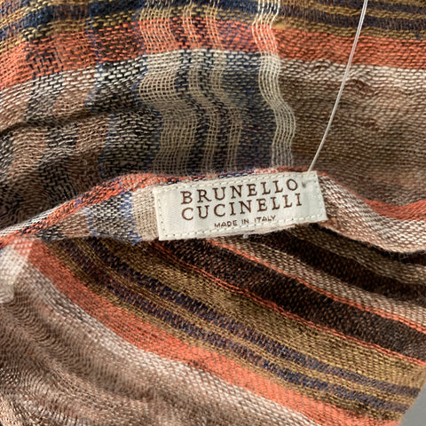 BRUNELLO CUCINELLI Size One Size Brown Orange Plaid Linen Scarves