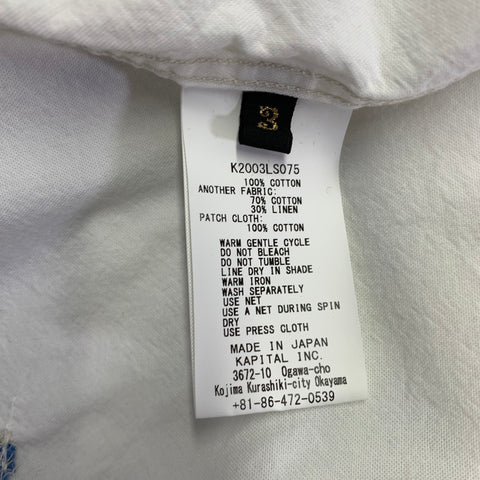 KAPITAL KOUNTRY SS21 Size L White Blue Patchwork Cotton Embroidered Long Sleeve Shirt
