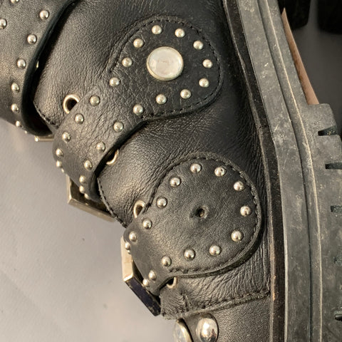 GIVENCHY Size 8 Black Studded Leather Belted Ankle Boots
