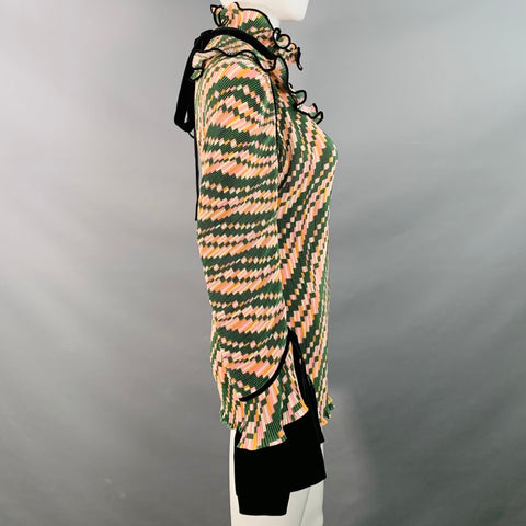 TORY BURCH Size 2 Green Pink Yellow Polyester Geometric Pleated Blouse