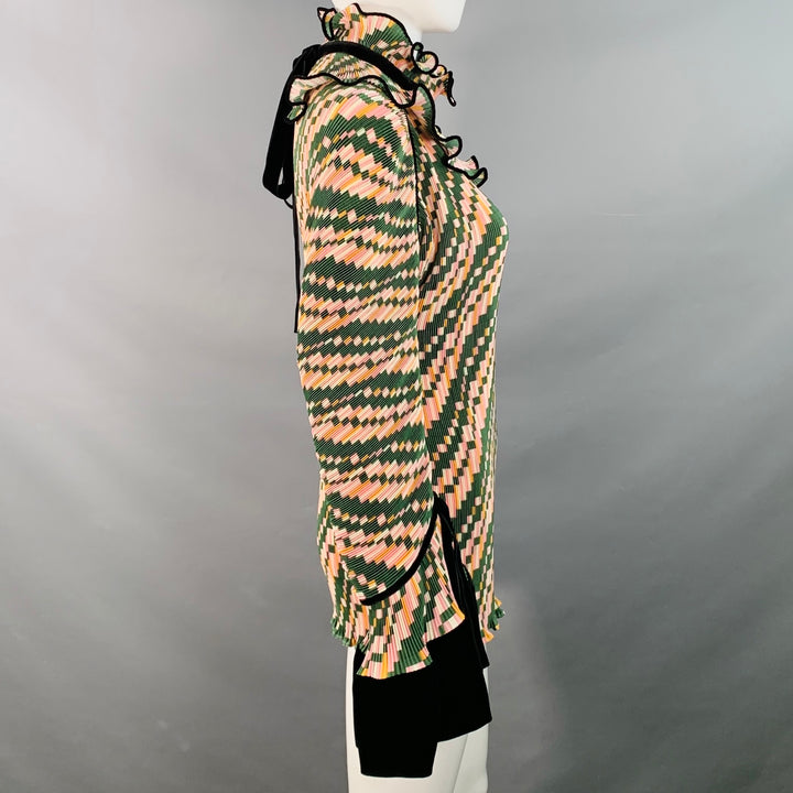 TORY BURCH Size 2 Green Pink Yellow Polyester Geometric Pleated Blouse