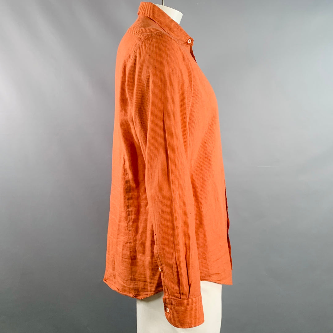 MASSIMO ALBA Size L Orange Black Stripe Linen Cotton Long Sleeve Shirt