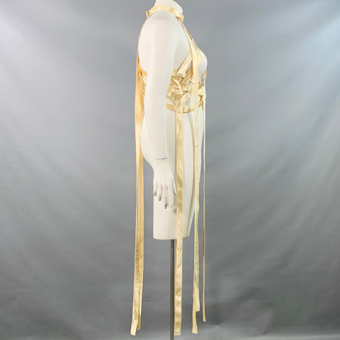 KHAITE Size XL Sukey Gold Viscose Satin Straps Harness Dress Top