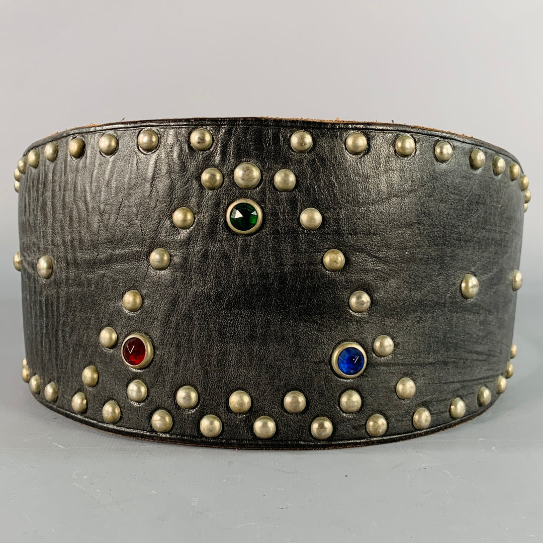 RALPH LAUREN Size S Brown Silver Studded High Waisted Leather Metal 3 Buckle Belt