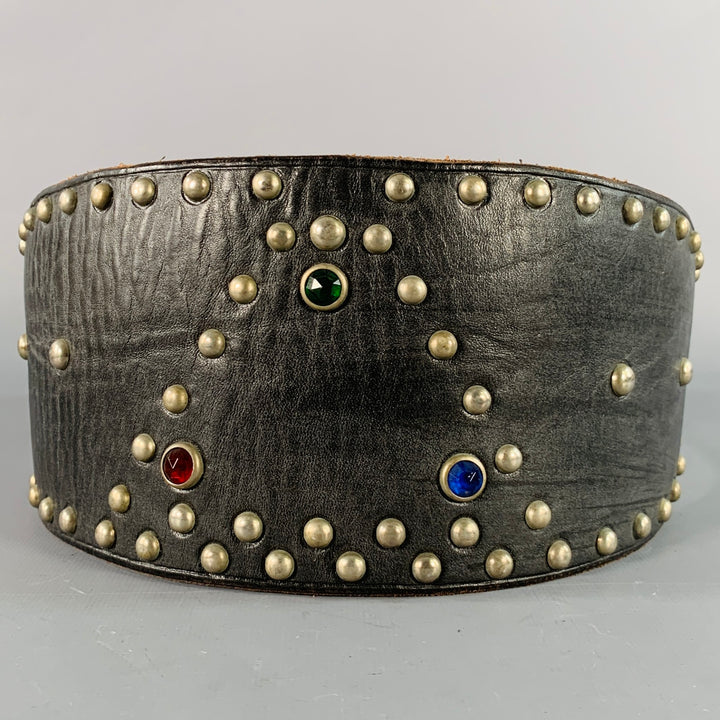 RALPH LAUREN Size S Brown Silver Studded High Waisted Leather Metal 3 Buckle Belt