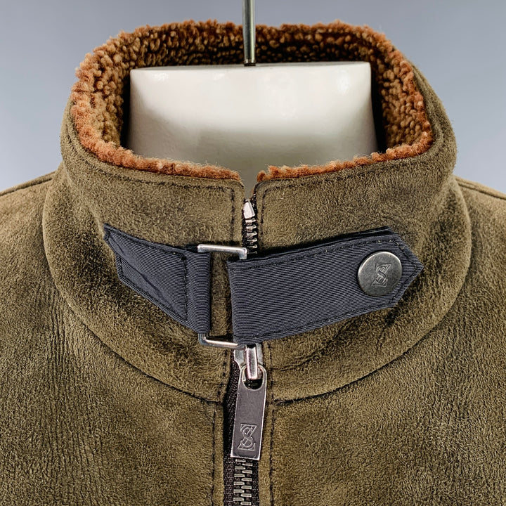 ZEGNA SPORT Size XXL Brown Suede Leather Shearling Jacket
