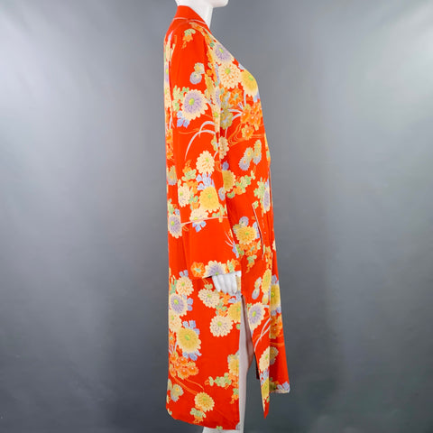 TRF Size S/M Red Multi Color Viscose Floral Single Button Kimono Coat