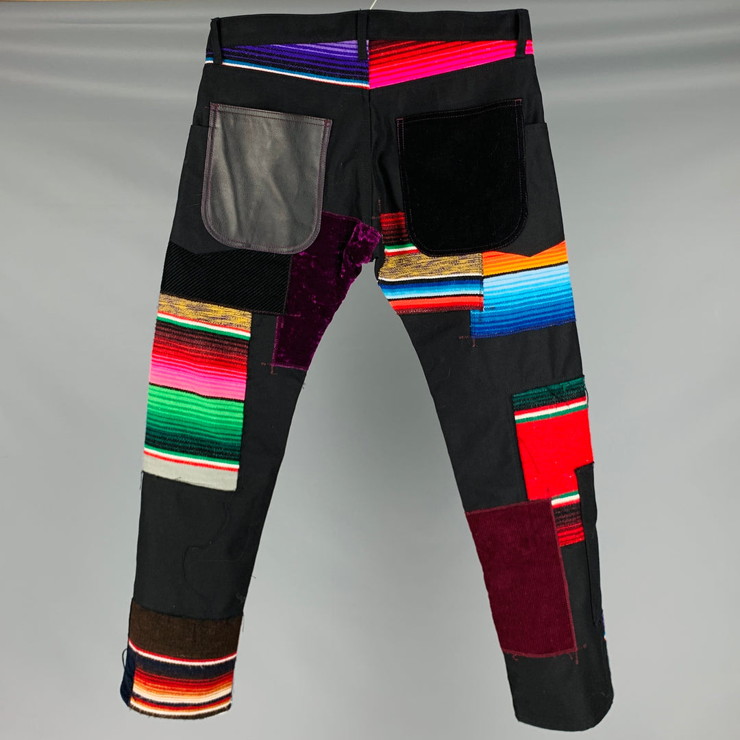 JUNYA WATANABE Pantalones casuales con parches Sashiko multicolores en negro Talla M